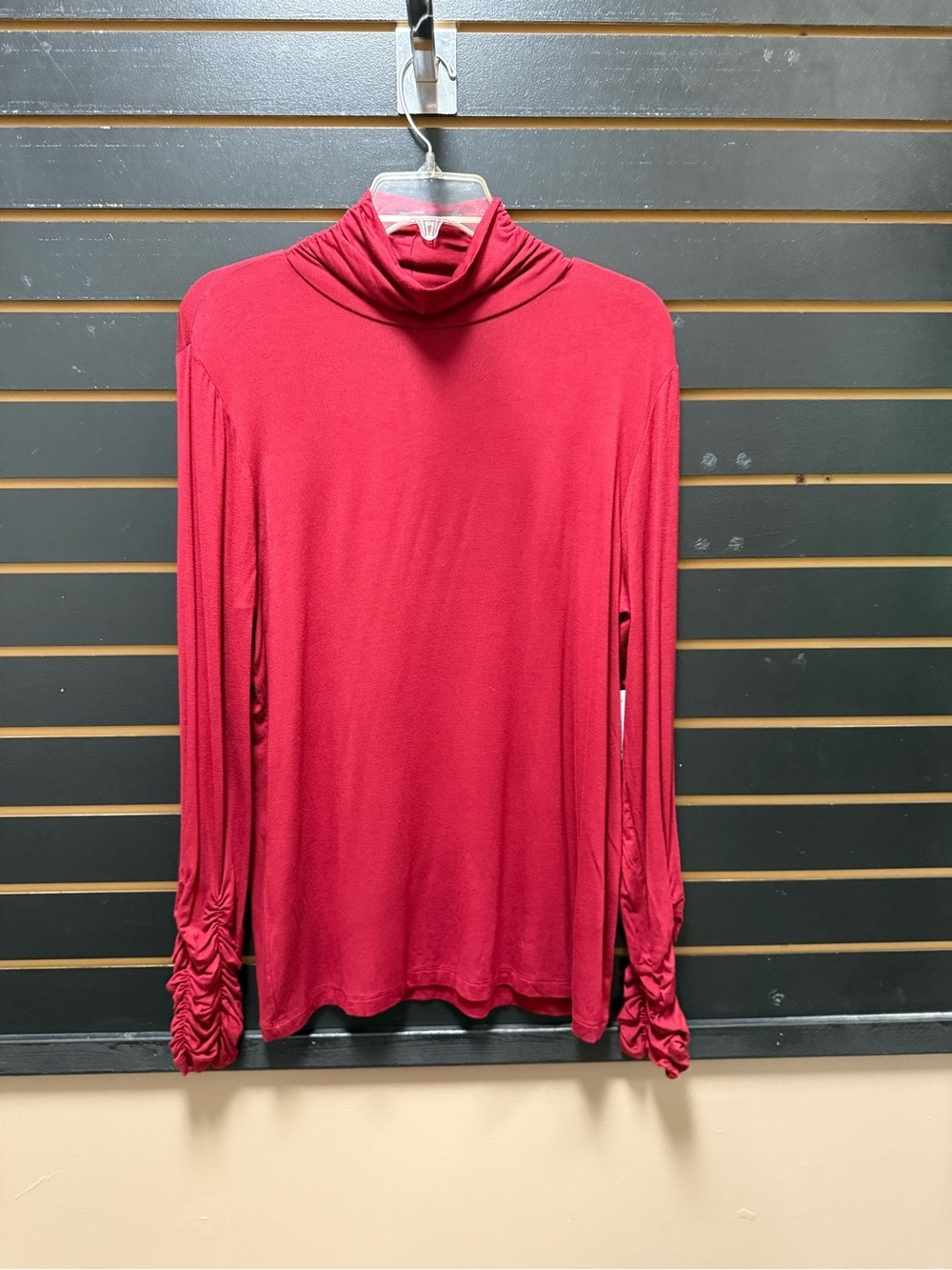 Passports Ruched Sleeve Turtleneck Top XL NWT Red Stretch Knit